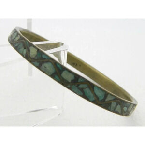 VTG INDIA Gold Tone Brass Stone Bangle Bracelet 1/4" Wide